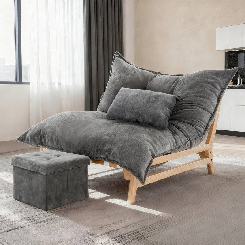 Oversized Chaise Lounge Chair, with Ottoman And Pillow, Loveseats, Bean Bag Chair, Gray