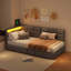 Single Daybed with Storage Drawers, Linen Upholstered Frame with LED Lights, USB Charging Port & Safety Rail-771554767
