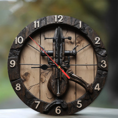 Horloge avec arbalète et main en os