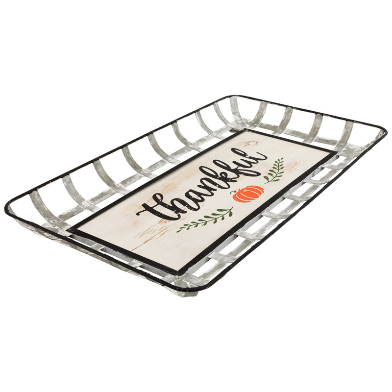 Enseigne rectangulaire 24 "argentée et blanche avec citrouille" Thankful "