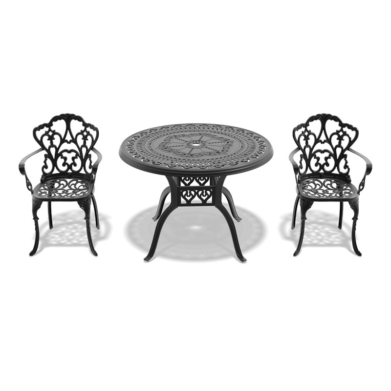 Ensemble de 5 meubles de patio en aluminium coulé avec cadre noir et coussins de siège blanc cassé, 2