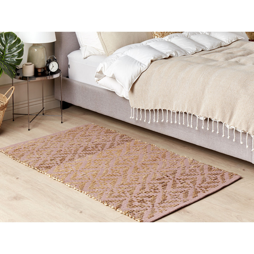 Handgefertigter Teppich Bhondave in Beige/Rosa