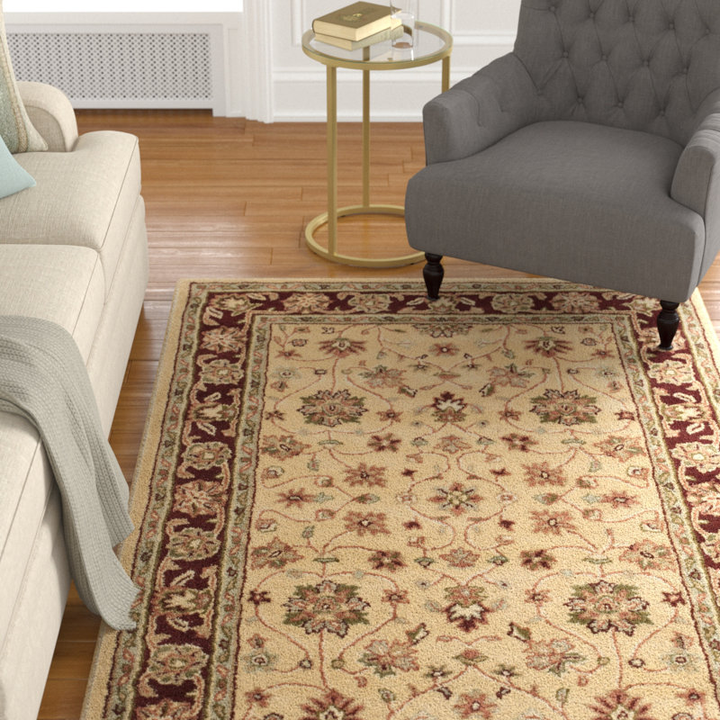 Tapis ivoire / rouge en laine touffeté à la main Cranmore, Rectangle 6 pi x 9 pi