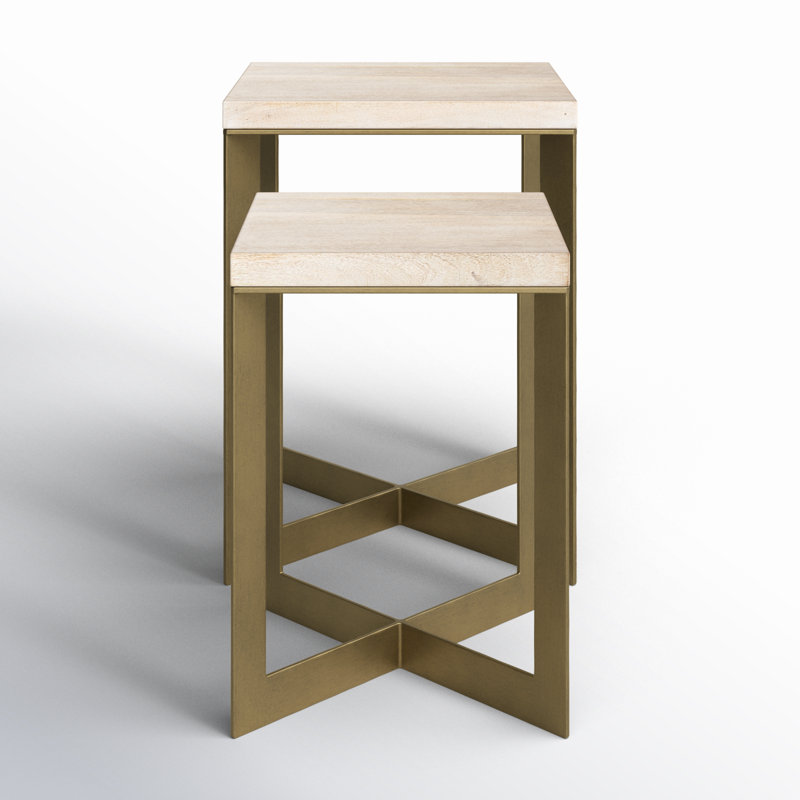 Tulane Solid Wood Top End Table Set, Antiqued/Light Brown