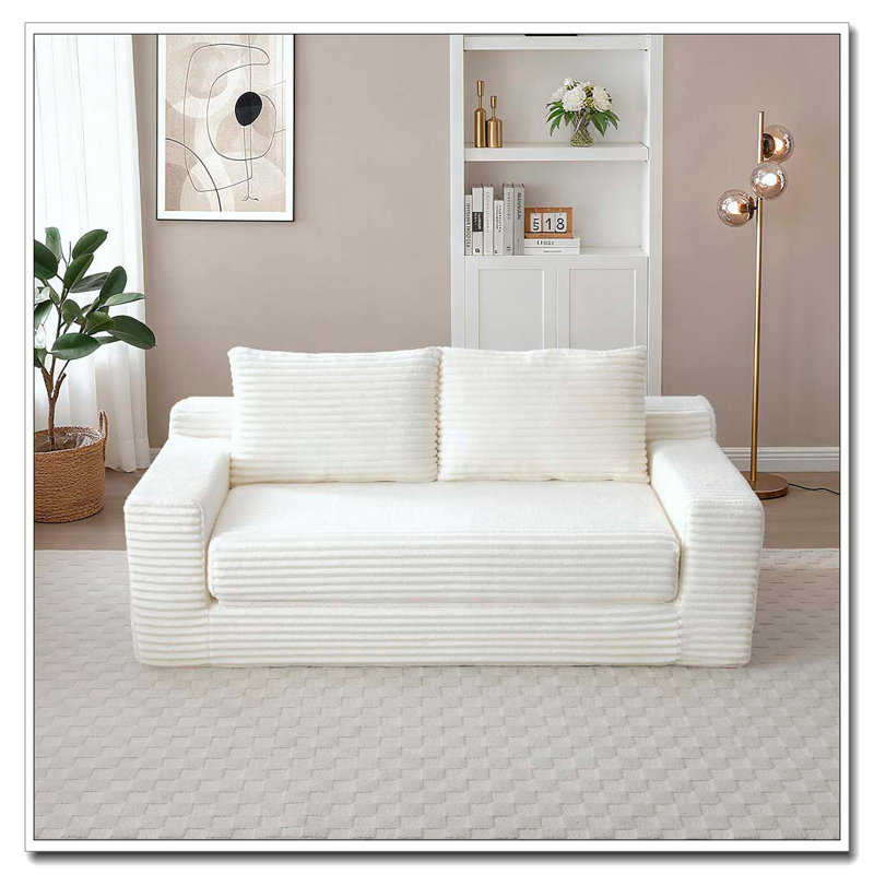 2 in 1 Convertible Folding Couch Bed,Memory Foam Cloud Loveseat Sofa, Beige
