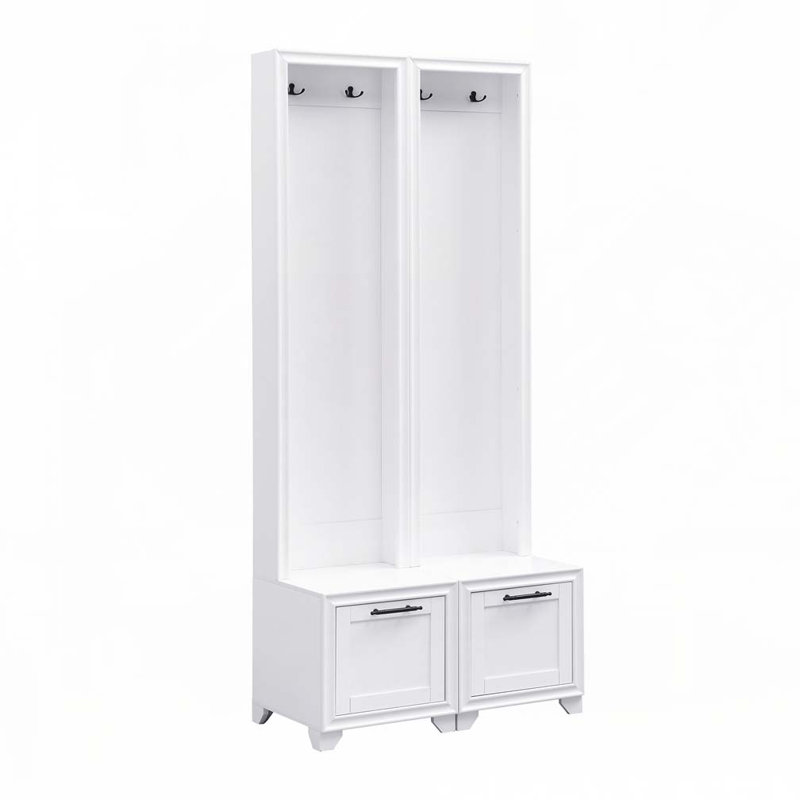 Hallway Hall Tree with Storage Drawers, White