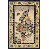 Antique Silk Chinese Allover Floral Knotted Rug