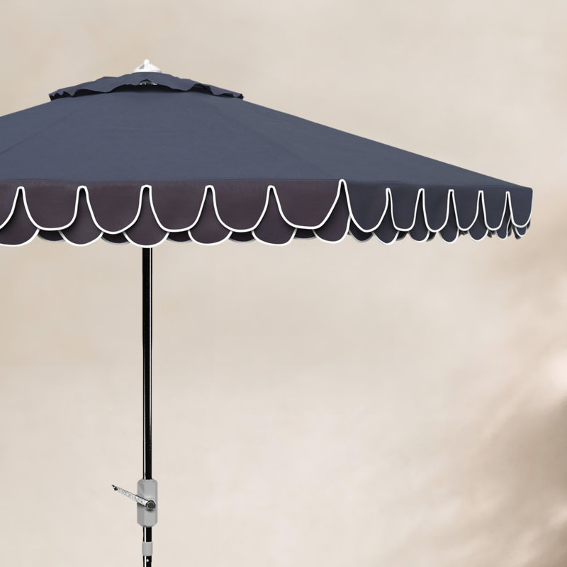 Parasol d'extérieur Iago, Bleu marine/blanc, Chrome