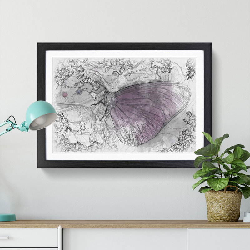 Butterfly upon a Flower - Picture Frame Graphic Art Print, 45cm H x 63cm W x 2cm D, Black Framed