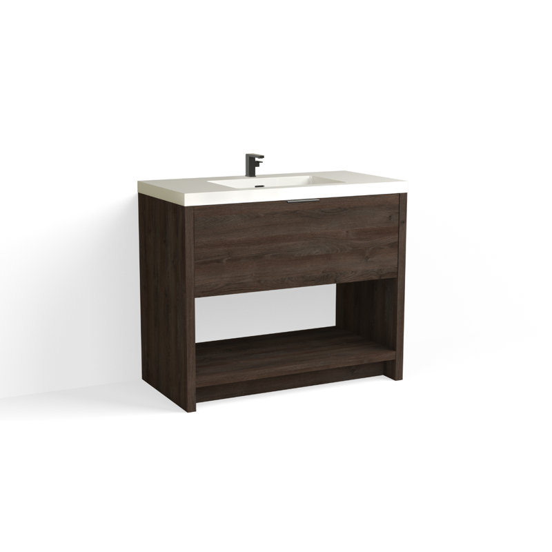Vista 42" W Freestanding Single Bathroom Vanity, White Gloss, Single-Hole, White Nanomatte/Satin Nickel