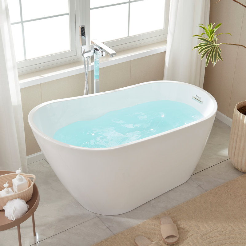 Baignoire de trempage autoportante 55,3 "X 28,3", Blanc / nickel brossé