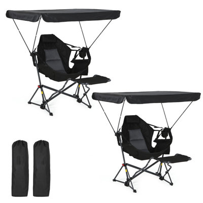 Portable Hammock Camping Chair with Adjustable Canopy & Footrest, Folding Rocking Swing Chair w/ Footrest, Outdoor Chair with Cup Holder (2 Pack)