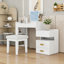 Meuble-lavabo de maquillage avec miroir rabattable, lumière DEL, armoire latérale rétractable et tabouret rembourré-2090295473
