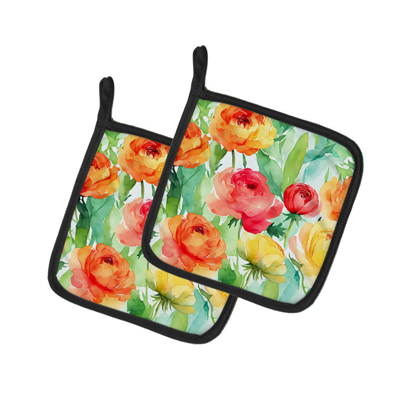 Renoncule dans une paire d'aquarelles porte-casseroles