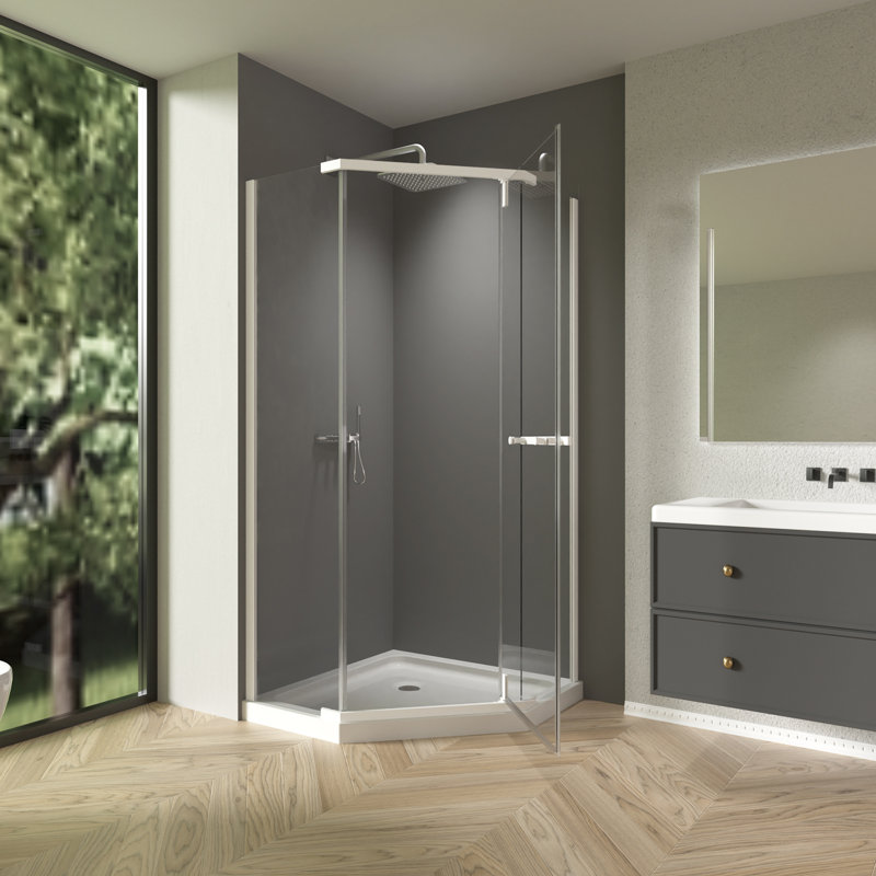 Frameless Corner Shower Door, 34.75 in. x 72 in Pivot Shower Enclosure with Adjustable Width, Neo-Angle Corner Shower Enclosure with 1/4" Clear Tempered Glass, White, Base Not Included