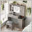 Farmhouse Vanity Desk with Sliding Mirror and Lights, Vanity Set with Glass Top and Charging Station ,Dressing Table with 4 Drawers and 2 Cabinets, Dressing Table with Stool for Bedroom, Gray-109919680