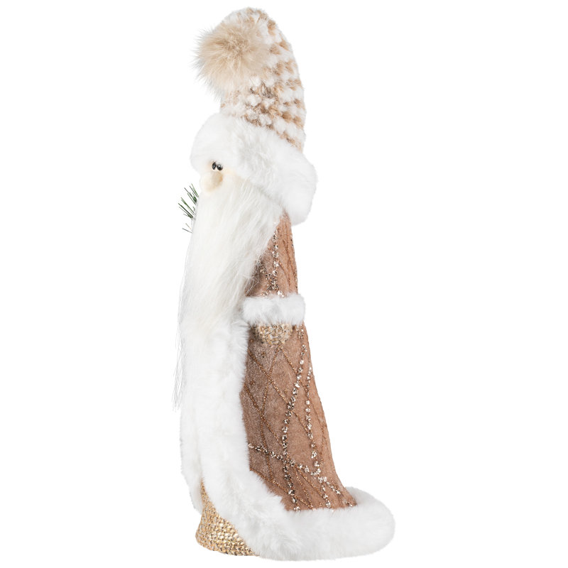 Santa Gnome Holding Pine Sprigs In Plush Winter Hat Christmas Figure - 19"
