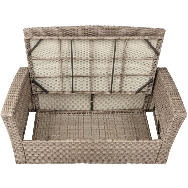 Rattan Sofa Seating Group with Cushions, Grey, 6 Pcs: Table,  Sofa,  2 Chairs, 2 Ottomans