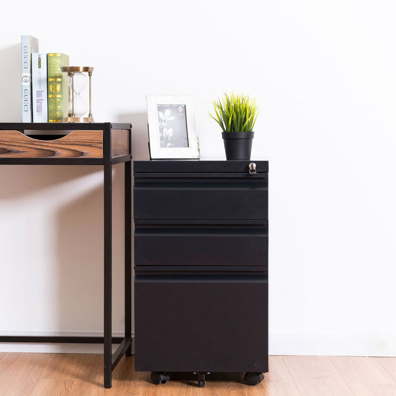 Buschwick 50 cm W 3 -Drawer Steel Filing Cabinet, Black