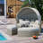 TOPMAX Patio Furniture Round Outdoor Sectional Sofa Set Rattan Daybed Two-Tone Weave Sunbed with Retractable Canopy, Separate Seating and Removable Cushion, Gray-946007393