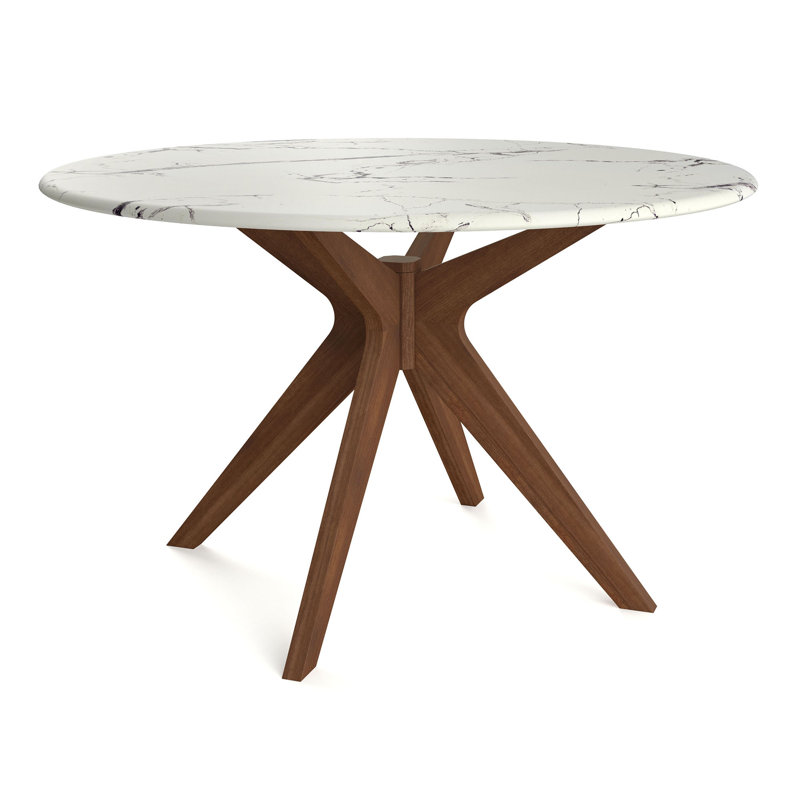 Gamino Round Solid Wood Base Dining Table, Walnut
