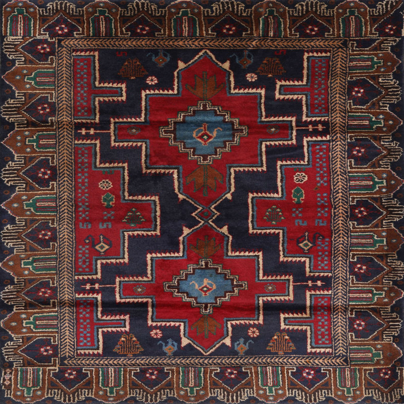 Tapis rouge / bleu Southwestern, Rond 6 pi