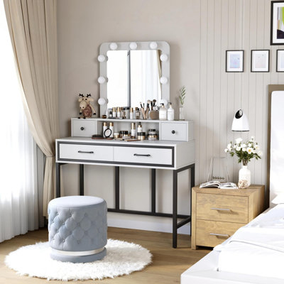 Meuble-lavabo polyvalent avec miroir Hollywood 3 couleurs et rangement spacieux