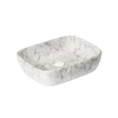 Lavabo de salle de bain en céramique 19 po avec motif en marbre blanc, sans armoire, gris pierre, excellente durabilité et résistance aux taches, lavabo facile à entretenir, 19,25 po de profondeur, 15,96 de largeur, 5,52 de hauteur, 20,88 lb