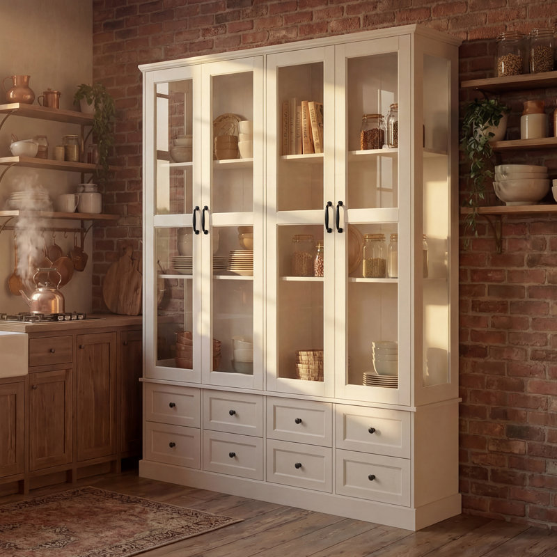 Vitrine à porte en verre 8 tiroirs avec lumières