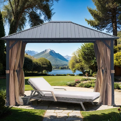 10x12 Outdoor Metal Gazebo, Mosquito-Proof with Galvanized Steel & Polycarbonate Roof -  Harmony Edge, HARMXINGHEW2259S00002