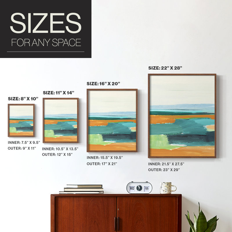 Turquoise et orange I, reproduction encadrée - bois massif, Brun, H 20 po x l 16 po