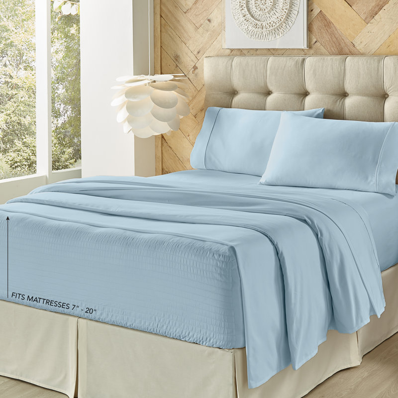 Light Blue California King Cotton-Polyester Sheet Set