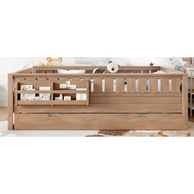 Queen Bed Featuring Side Bookshelves And Trundle For Surprise Sleepers, Rails, Natural Finish, Easy - To Assemble Bedside Shelves Trundle, Rails 'S Comfort,