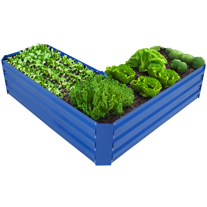 Onecimo L-Shaped Galvanized Steel Outdoor Raised Garden Bed - 47.25" x 47.25" x 12" - Blue, Blue