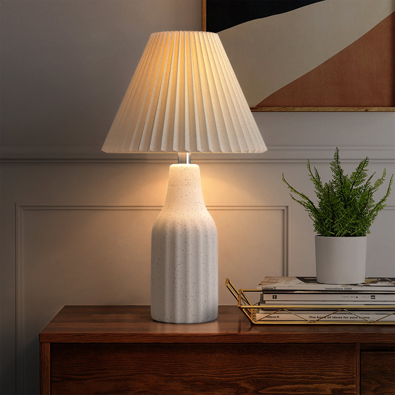 Lampe de table en céramique blanche avec abat-jour pliable blanc 17,32 po Vanessa