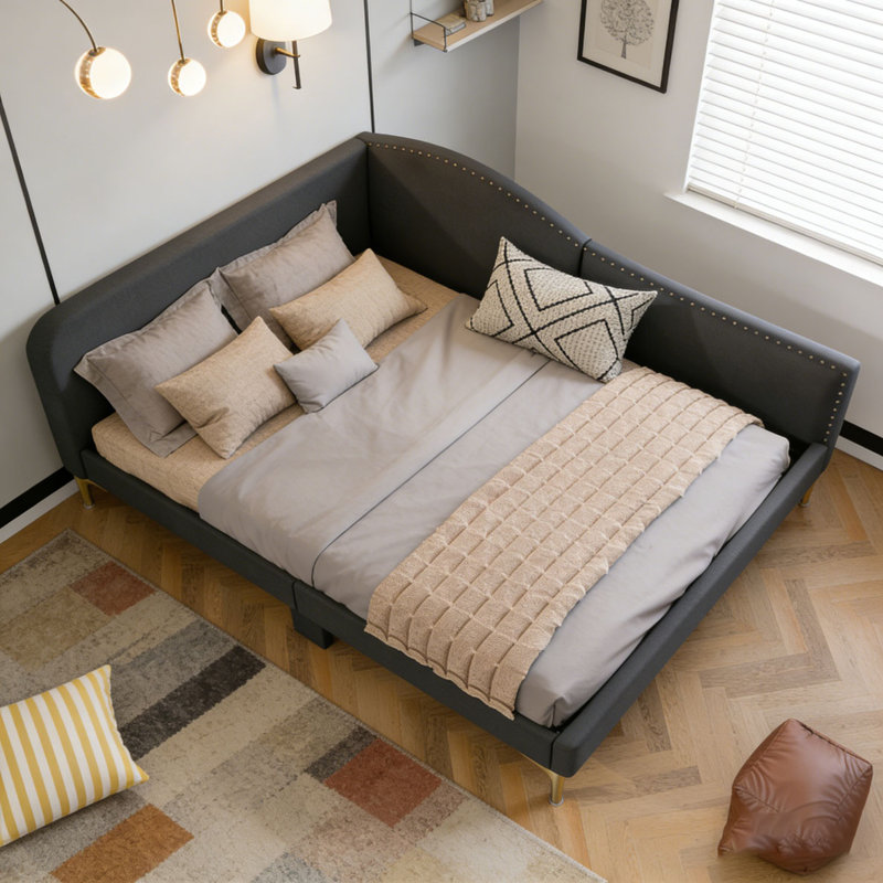 Upholstered Daybed with Headboard and Armrest, Gray, Twin