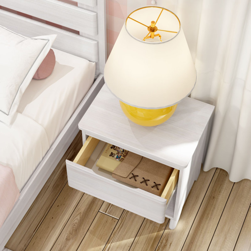 Kathryn 1 Drawer Solid Wood Nightstand, White Wash