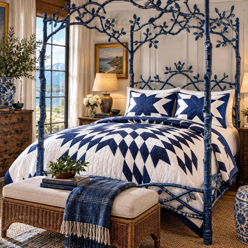 Blue Star Queen Quilt Set (3pc), Queen