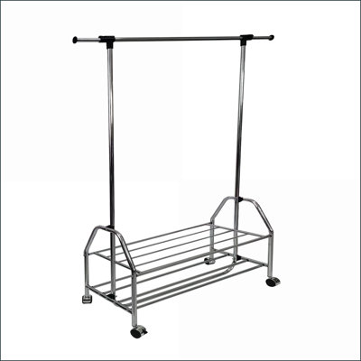 Garment Rack Chrome Metal Extendable Bar with 4 Casters | Metal | Bedroom