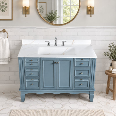 Plateau de meuble-lavabo en pierre frittée, lavabo intégré avec dosserets de 4 po de hauteur