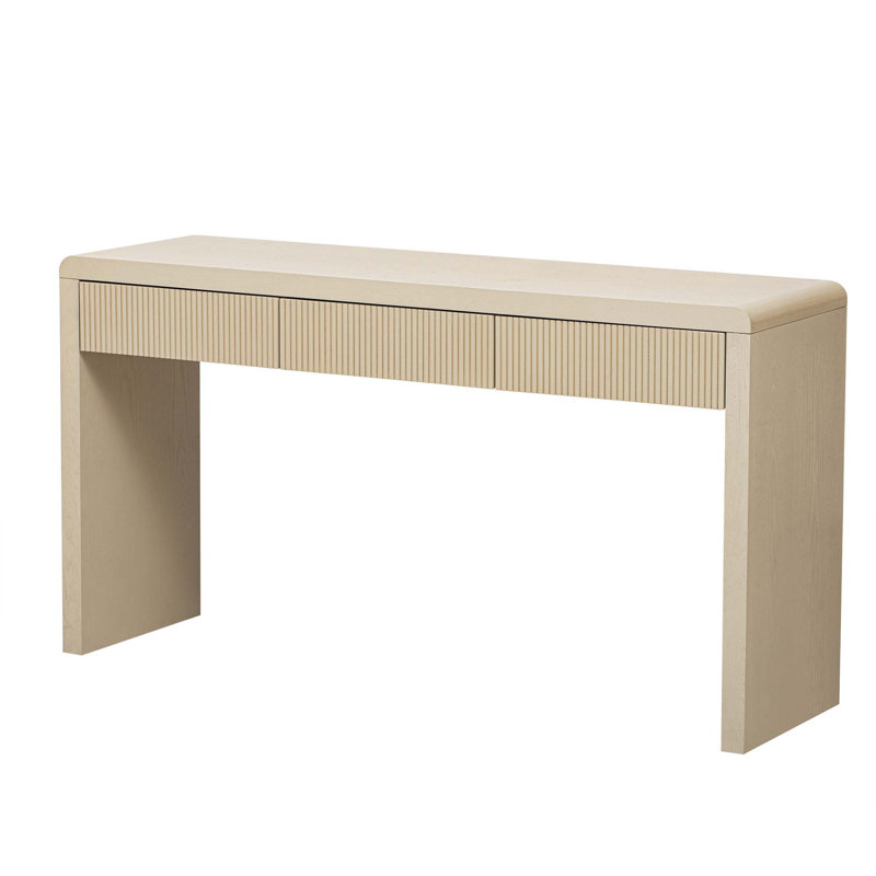 Console rustique en placage de bois massif avec 3 tiroirs cannelés pour le salon, le couloir, Abricot