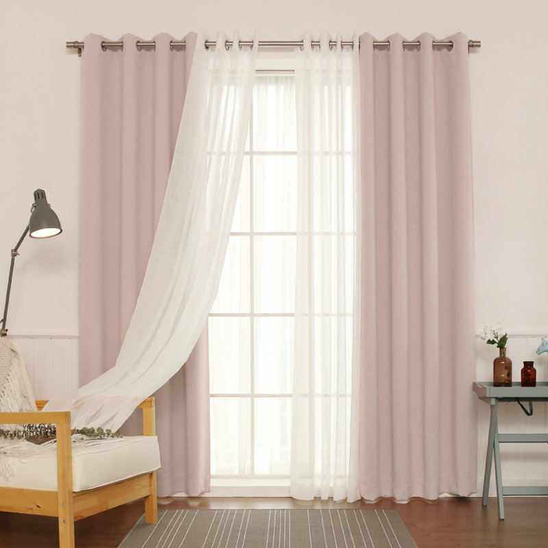 Paire de rideaux transparents avec œillets Granados, Rose bonbon