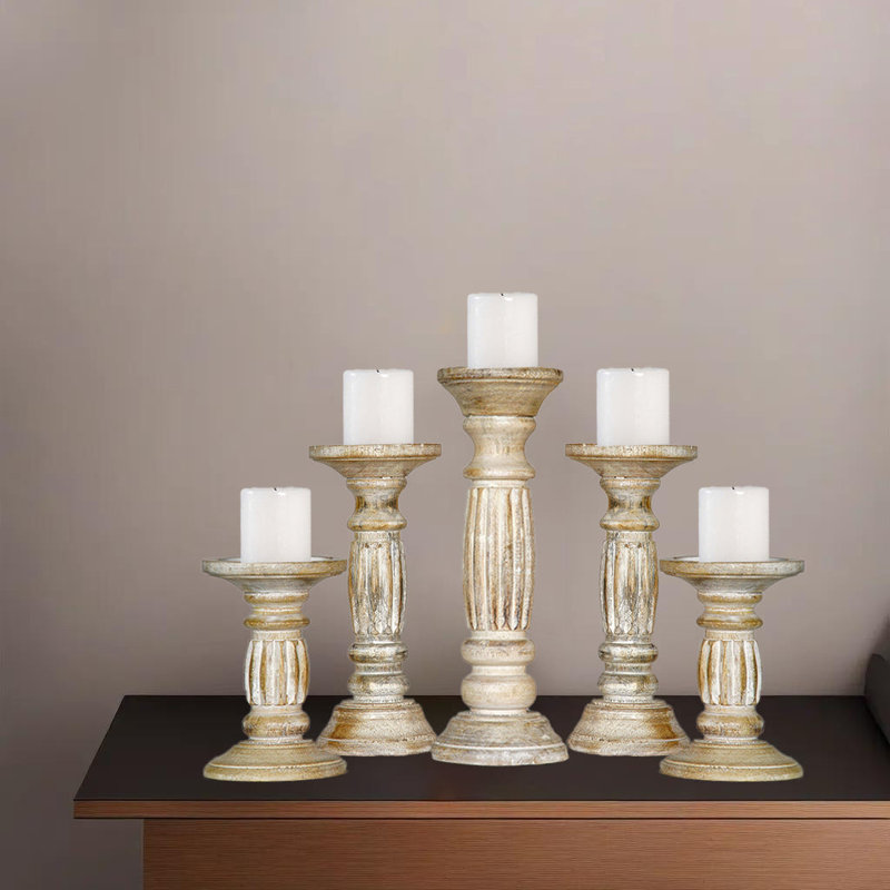 12'' H Wood Tabletop Pillar, Antique White