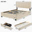 Grand lit plateforme tapissier en velours avec 2 tiroirs et 1 lit gigogne simple TG - beige