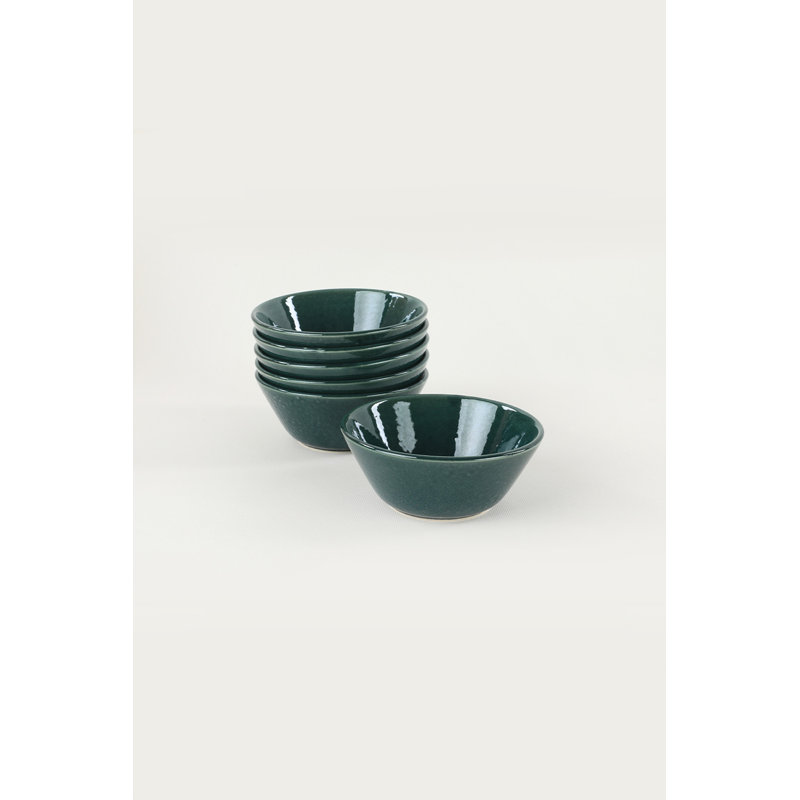 Ensemble de bols élégants en céramique (6 pièces), vert foncé, 2,3 x 2,3 x 2,3 pouces | 100% céramique, capacité de 15,2 oz liq. Va au lave-vaisselle et au micro-ondes, parfait pour servir des collations, des desserts et des trempettes, une conception élégante et durable
