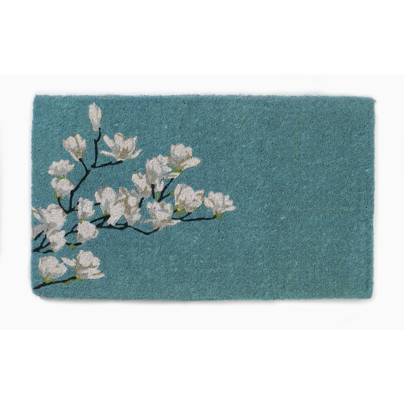 Paillasson Yohane Magnolia, L 18 po x L 30 po, Bleu sarcelle, Coir