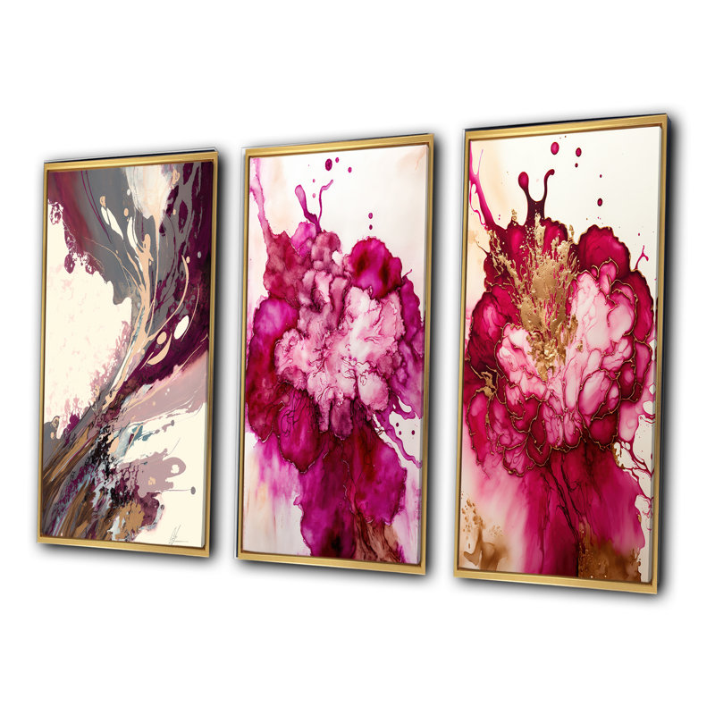 «Celebration In Raspberry Blush», 3 pièces sur toile, Or, H 28 po x l 36 po