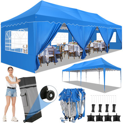 10x30 Pop Up Canopy Tent with 8 Sidewalls,Wave Eave Heavy Duty Canopy Tent 