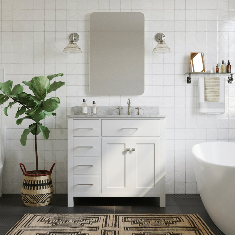 Meuble-lavabo simple 36 po avec plateau en marbre de Carrare Aberdeenshire, Blanc