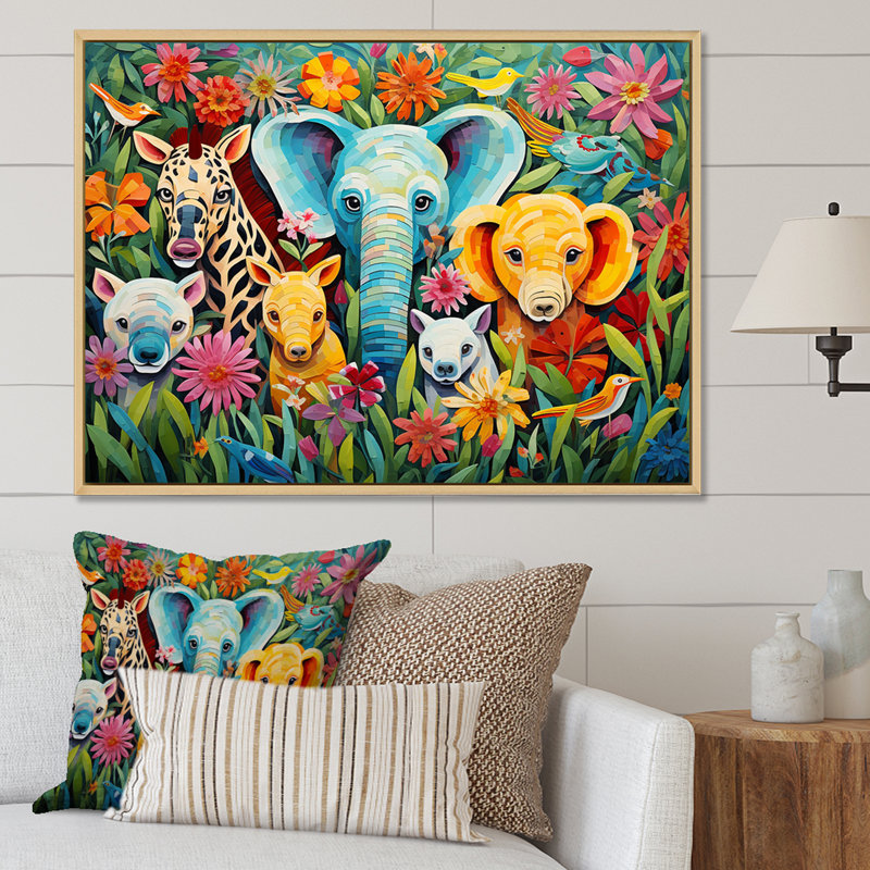 Pépinière d'animaux colorée mignonne III - reproductions encadrées, H 34 po x l 44 po x P 1,5 po, Toile tendue